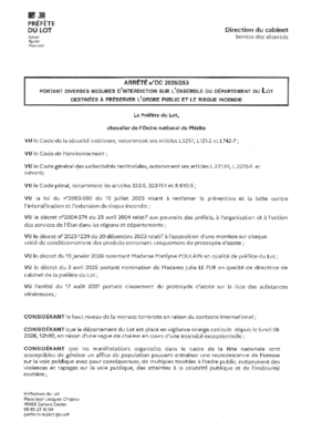 Arrêté préfectoral portant diverses mesures d'interdiction du 10 au 15 juillet 2026