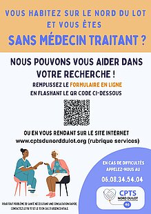 Affiche sur la recherche de médecin par la communauté territoriale nord du Lot