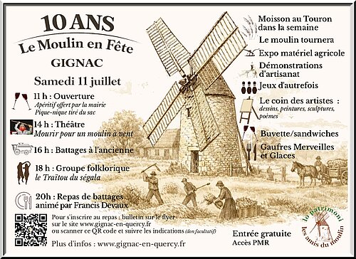 Affiche des 10 ans du moulin de Gignac le 11 07 2026