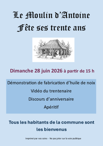 Affiche de l'anniversaire des 30 ans du Moulin d'Antoine à l'Hôpital St-Jean