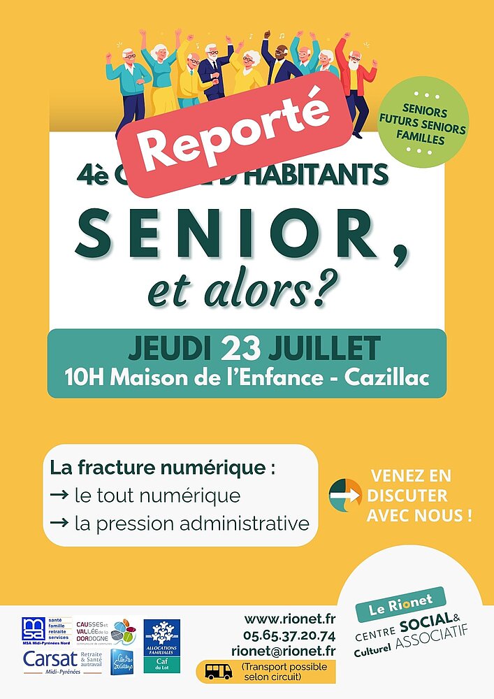 Affiche du report de la réunion du Rionet "Senior et alors" au 29 10 2026