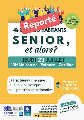 Affiche du report de la réunion du Rionet "Senior et alors" au 29 10 2026