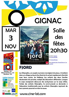 Affiche cinéma à la salle des fêtes de Gignac le 01 11 2026 à 20 h 30 pour le film Fjord 