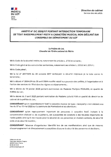 Arrêté interdisant les rassemblements non déclarés durant le mois d'avril