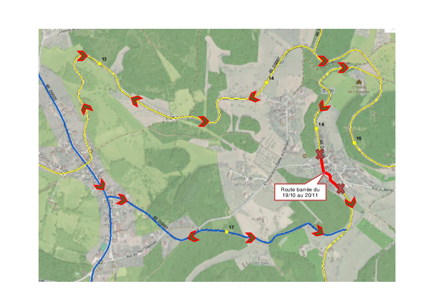 Carte des déviations de l'arrêté ci-dessus