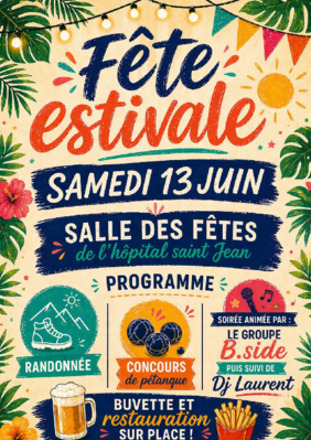 Affiche pour la fête estivale du comité des fêtes de Cressensac-Sarrazac à l'Hôpital St-Jean le 13 juin 2026