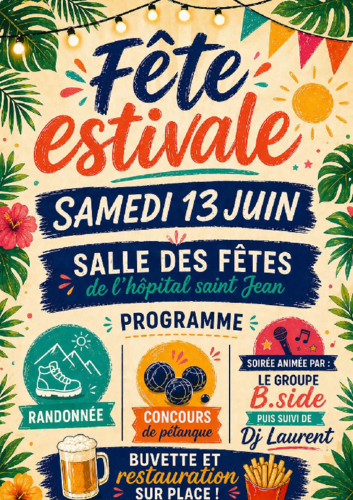 Affiche pour la fête estivale du comité des fêtes de Cressensac-Sarrazac à l'Hôpital St-Jean le 13 juin 2026
