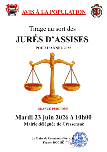 Affiche pour le tirage au sort des jurés d'assises le 23 juin 2026