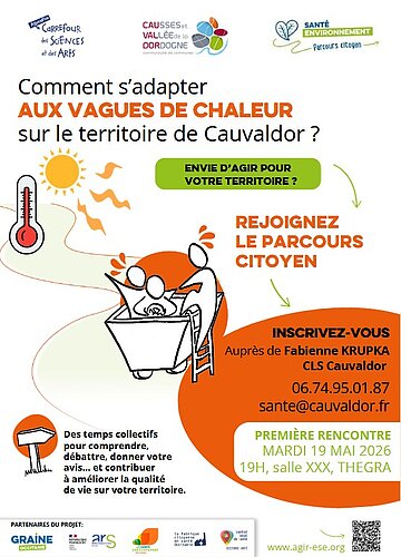 Affiche réunion le 19 05 2026 s'adapter aux vagues de chaleur sur le territoire de Cauvaldor