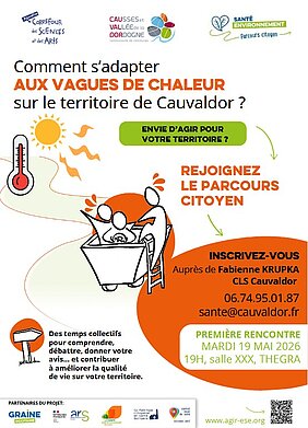 Affiche réunion le 19 05 2026 s'adapter aux vagues de chaleur sur le territoire de Cauvaldor