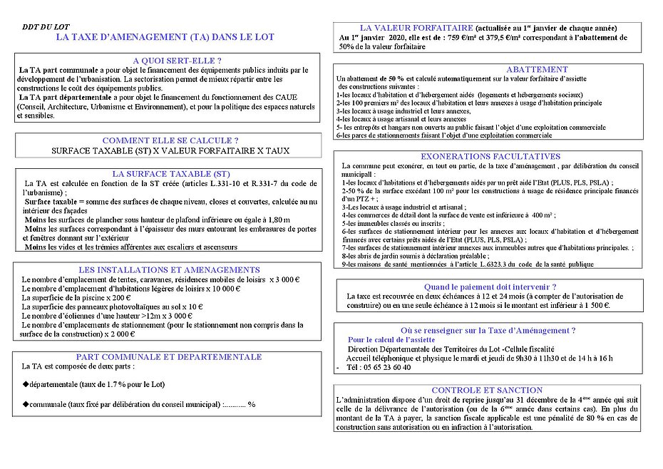 La plaquette sur la taxe d'aménagement 2020