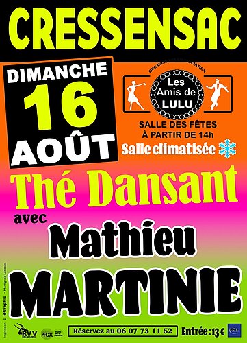 Affiche pour un thé dansant à Cressensac le 16 août 2026