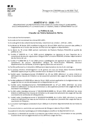 Arrêté préfectoral d'interdiction de prélèvement d'eau dans les rivières durant l'été