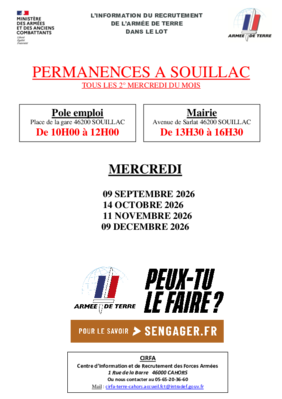 Permanence du CIRFA le 2ème semestre 2026 à Souillac
