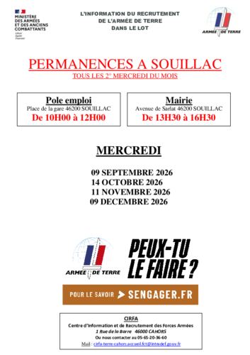 Permanence du CIRFA le 2ème semestre 2026 à Souillac