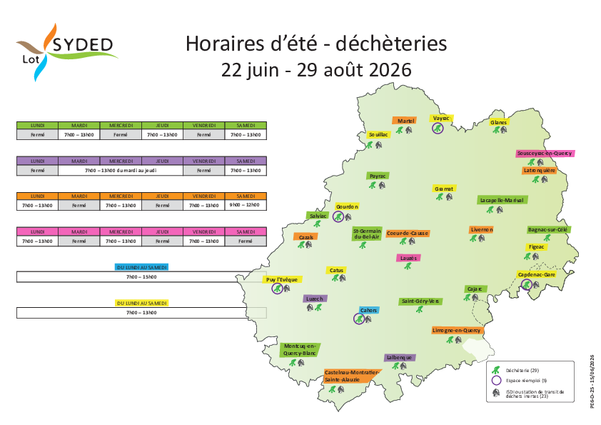 Infographie des horaires des déchèteries durant l'été