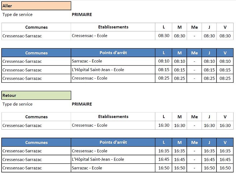 Horaires transports scolaires