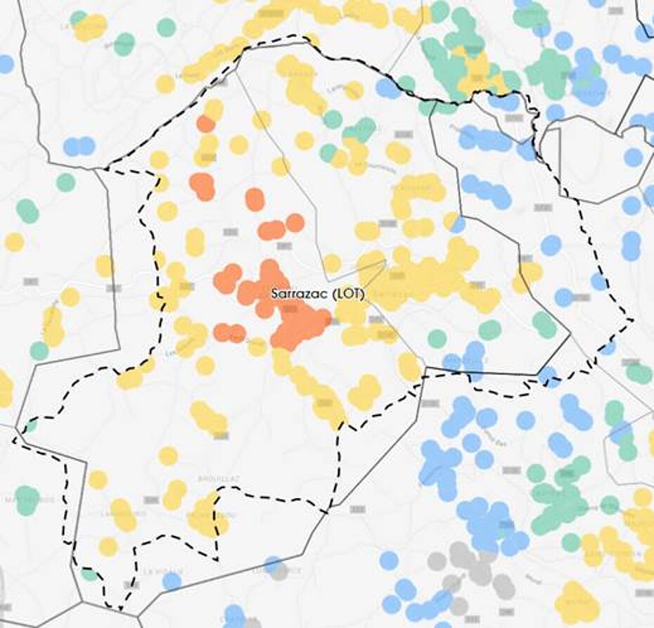 Projection des débits sur la commune de Sarrazac