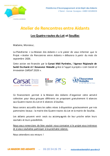 Affiche pour des ateliers de rencontres entre aidants