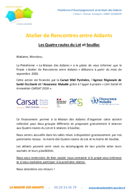 Affiche pour des ateliers de rencontres entre aidants