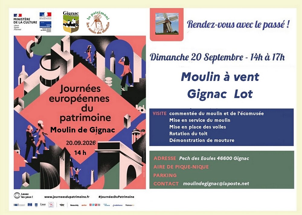 Journée du patrimoine au moulin de Gignac avec mise au vent
