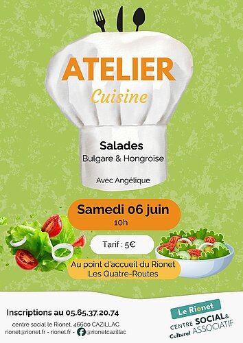 Affiche atelier cuisine au Rionet le 06 06 2026