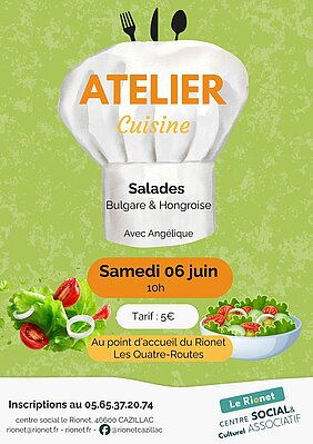Affiche atelier cuisine au Rionet le 06 06 2026