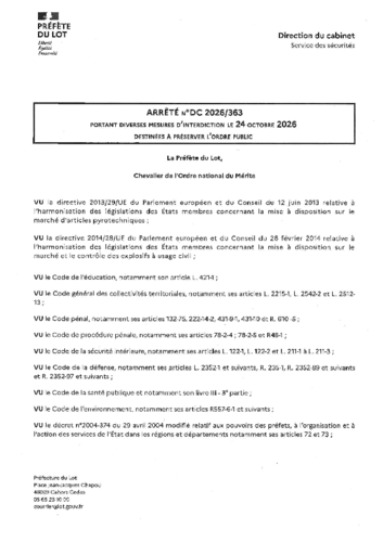 Arrêté préfectoral du 24 10 2026 portant diverses interdictions