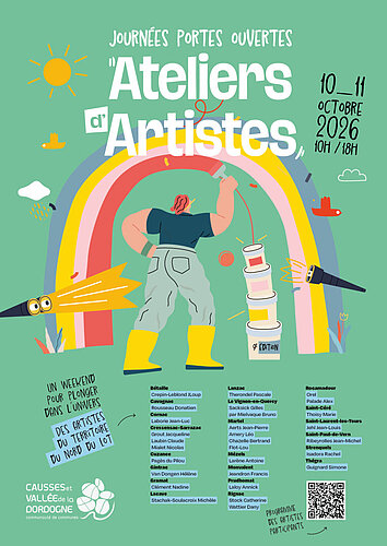 ournées Portes Ouvertes des Ateliers d’Artistes, 28 artistes vous ouvrent les portes de leurs ateliers le samedi 10 et le dimanche 11 octobre 2026, de 10h à 18h.  Peintres, sculpteurs, céramistes, illustrateurs, graveurs, vitrailliste, photographes ou carnettistes… autant de pratiques et de parcours à découvrir au fil des communes de Cauvaldor.  Pendant deux jours, les ateliers deviennent des lieux de rencontre : l’occasion de découvrir les œuvres là où elles prennent forme, d’observer les gestes et les techniques, et surtout d’échanger directement avec celles et ceux qui les créent… 