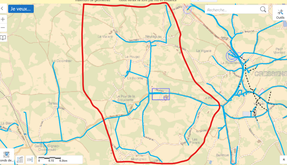 Carte d'une coupure d'eau le 01 juin à Cressensac