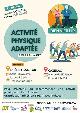 Affiche pour une acdtivité physique adaptée pour les séniors au Rionet à partir du 17 09 2026