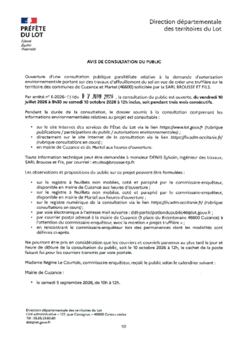 Consultation publique de travaux envionnementaux